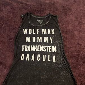 Size small, extremely sheer, tank top, Universal Studios monsters.